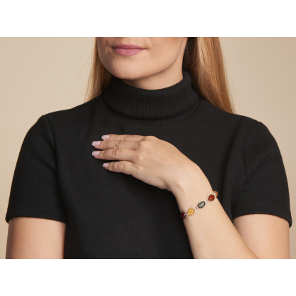 Bracelet with oval multi-colored amber, in 925 rhodium silver, length 18 cm