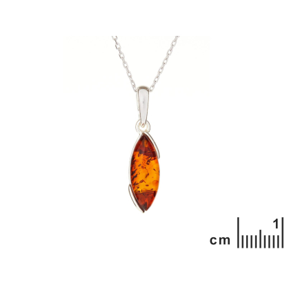 Pendant with cognac amber navette, in rhodium-plated silver 925, height 1.6+0.8 cm