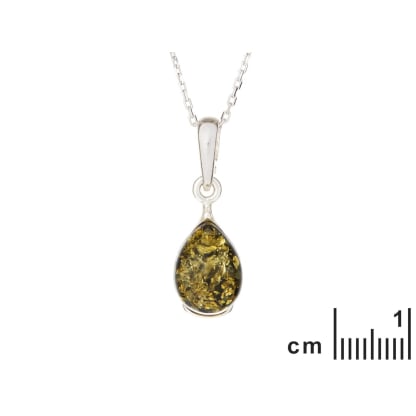 그린 앰버 드롭 펜던트, 925 로듐 도금 실버 소재, 높이 1+0.8 cm