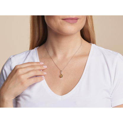 Pendentif avec ambre vert goutte, en argent rhodié 925, hauteur 1+0,8 cm