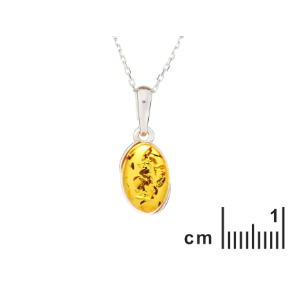 Pendant with oval cognac amber, in 925 rhodium silver, height 1.2+0.8 cm