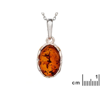 Hanger met natuurlijk cognac amber uit de Baltische Zee ovaal, gerhodineerd zilver 925