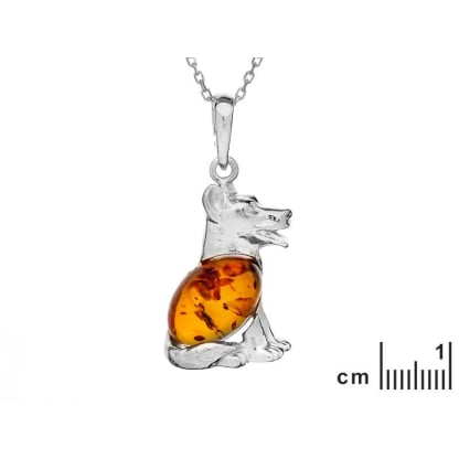 Hondenhanger met ovale natuurlijke cognac-amber, in gerhodineerd zilver 925