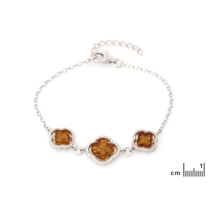 천연 코냑 앰버 팔찌, 925 로듐 도금 실버, 길이 17+3 cm