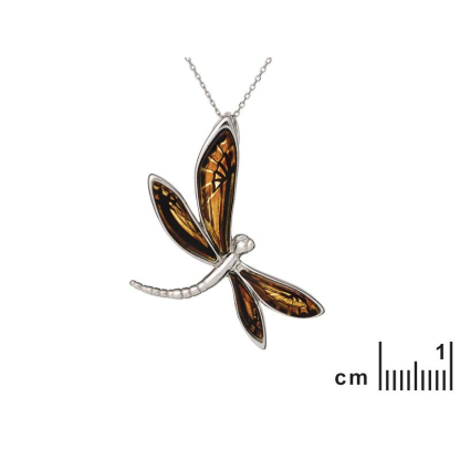 Dragonfly-hanger met veelkleurig barnsteen, in 925 gerhodineerd zilver, hoogte 4,5 cm