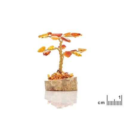Geluksboom met Baliczee-amber en houten basis