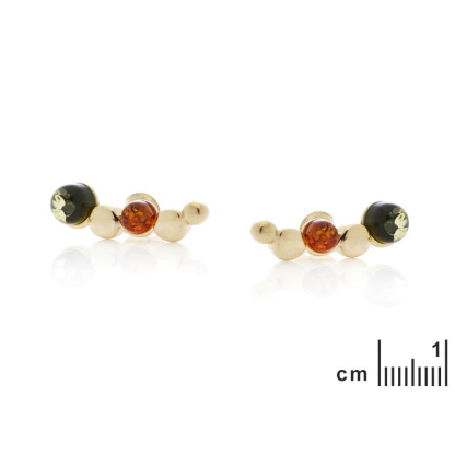 Boucles d'oreilles avec ambre multicolore naturel, en argent doré 925