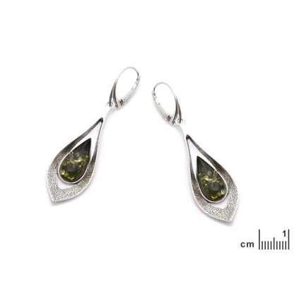 Cercei lungi cu chihlimbar verde natural, din argint invechit 925
