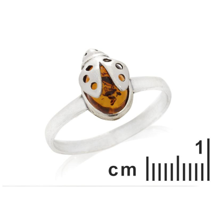 Ring with natural cognac amber from the Baltic Sea, in rhodium-plated silver 925