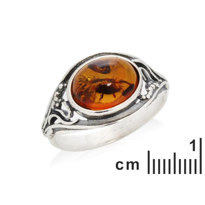 Anello con ambra cognac naturale del Mar Baltico, realizzato in argento invecchiato 925