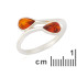 Anello con goccia di ambra cognac del Mar Baltico, realizzato in argento 925 rodiato