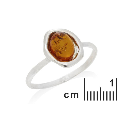 Inel cu chihlimbar natural de coniac din Marea Baltică, din argint 925 placat cu rodiu