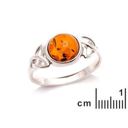 Bague avec ambre cognac naturel de la mer Baltique rond, en argent rhodié 925