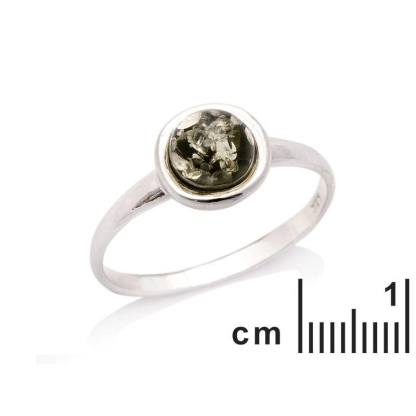 Bague avec ambre vert naturel de la mer Baltique rond, en argent rhodié 925