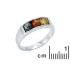 Ring with multi-colored Baltic amber square, in 925 rhodium silver