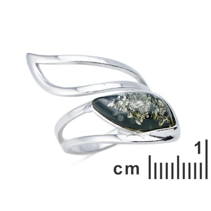 Bague avec ambre vert de la mer Baltique navette, en argent rhodié 925
