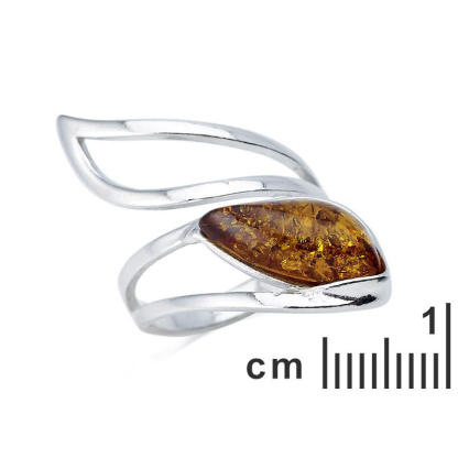 Ring with cognac amber from the Baltic Sea navette, in rhodium-plated silver 925