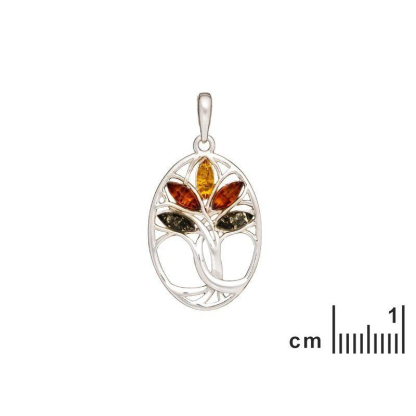Pendente árvore da vida com âmbar multicolorido, prata 925 banhada a ródio, 1+2,5 cm