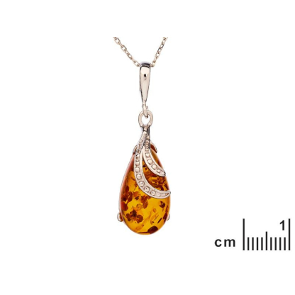 Pendant with natural cognac amber from the Baltic Sea drop, antique silver