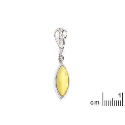 Colgante con lanzadera de ámbar miel, en plata 925 rodiada, altura 3,5 cm