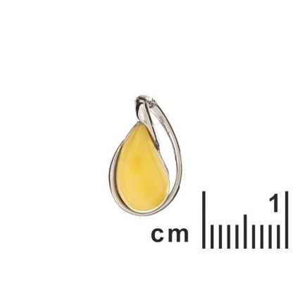Pendant with honey amber drop, in rhodium silver 925, height 1.6 cm