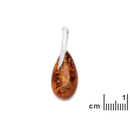 꼬냑 앰버 드롭 펜던트, 925 로듐 도금 실버 소재, 높이 2.5 cm