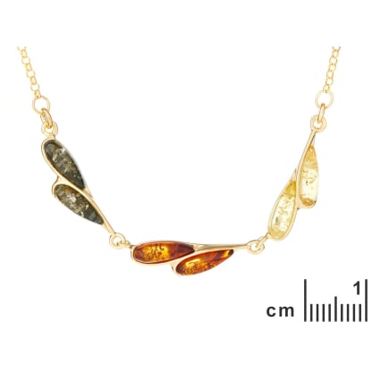 Collana con ambra multicolore, in argento dorato 925, lunghezza 42+4 cm