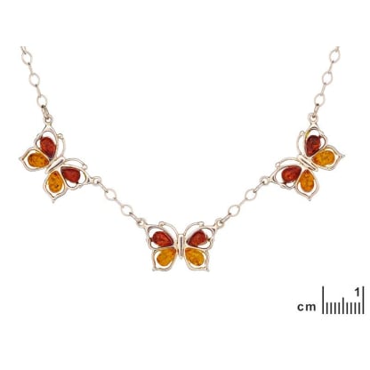 Collier avec ambre multicolore, en argent 925, longueur 42 + 4 cm
