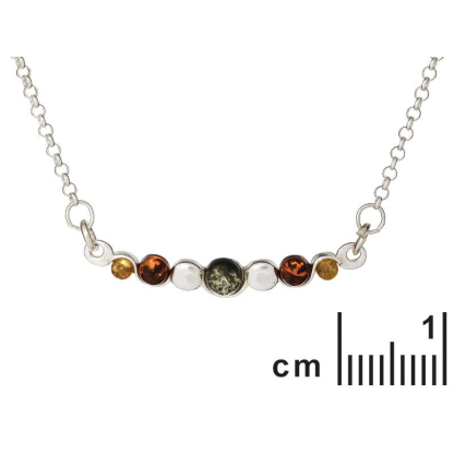 Halsketting met veelkleurig barnsteen, in 925 gerhodineerd zilver, lengte 42 + 4 cm