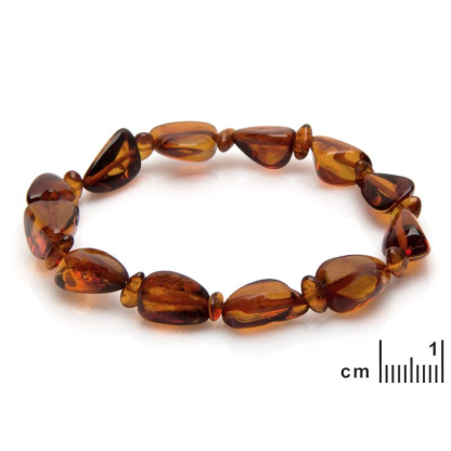 Pulseira com âmbar conhaque natural do Mar Báltico, comprimento 19 cm