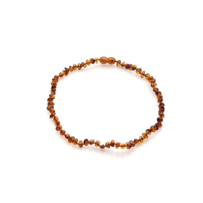 Collier enfant avec ambre cognac, fermoir vis, longueur 32 - 33 cm