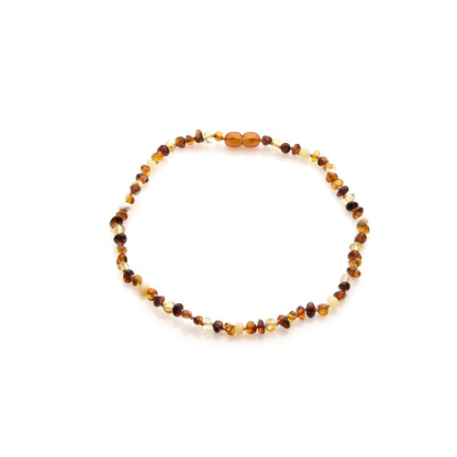 Collier enfant avec ambre multicolore, fermoir vis, longueur 32 - 33 cm