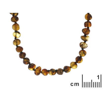 Baby necklace with green amber, clip clasp, length 32 - 33 cm