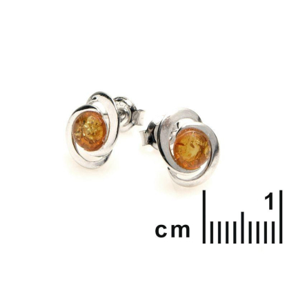 Clous d'oreilles avec ambre cognac de la mer Baltique rond, argent rhodié 925