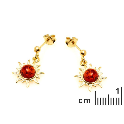Earrings with natural cognac amber, in 925 gold plated silver