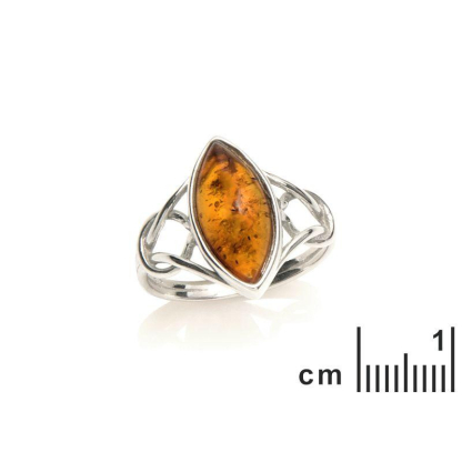 Ring with cognac amber from the Baltic Sea navette, in rhodium-plated silver 925