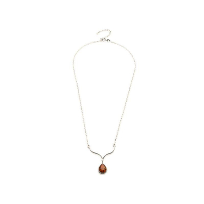 Collier avec ambre cognac goutte, en argent rhodié 925