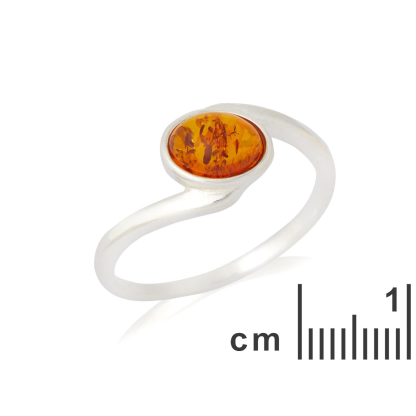 Ring with natural cognac amber from the Baltic Sea oval, in rhodium-plated silver 925