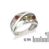 Ring with round multi-colored Baltic amber, in 925 antique silver