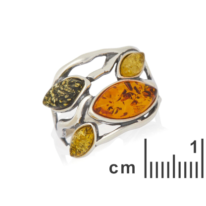 Ring mit mehrfarbigem Ostsee-Bernstein, gefertigt aus 925 rhodiniertem Silber