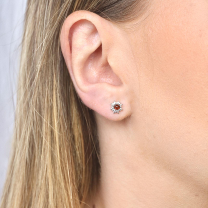Pendientes con ámbar coñac natural, en plata 925 rodiada