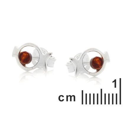 Boucles d'oreilles poisson avec ambre cognac naturel, en argent rhodié 925