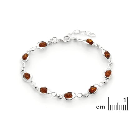Bracelet avec ambre cognac ovale, en argent rhodié 925, longueur 18+3 cm