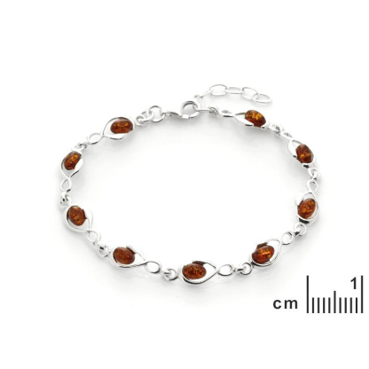 Bratara cu chihlimbar cognac oval, din argint 925 rodiu, lungime 18+3 cm
