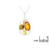 Pingente oval em âmbar multicolorido, em prata 925 banhada a ródio, altura 2,8+1 cm