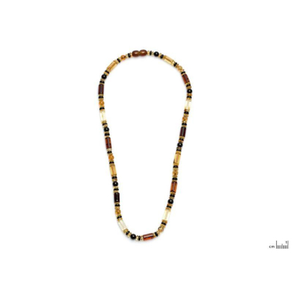Colier cu chihlimbar cilindric multicolor, lungime 48 cm