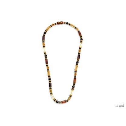 Collier avec ambre multicolore cylindrique, longueur 48 cm
