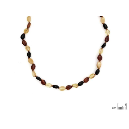 Colar para bebés com âmbar multicolor oliva, fecho de clipe, comprimento 32 - 33 cm