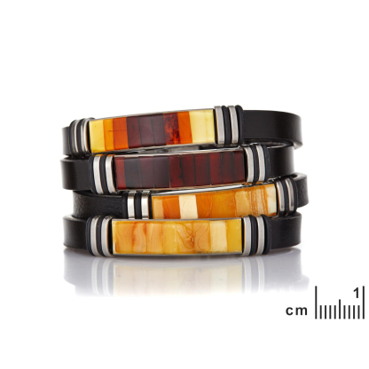 Bracelet avec ambre multicolore naturel de la mer Baltique, longueur 21 cm