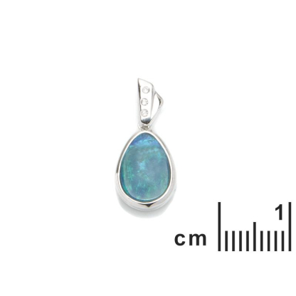 Pendentif opale doublet et oxyde de zirconium, argent rhodié 925, hauteur 2 cm